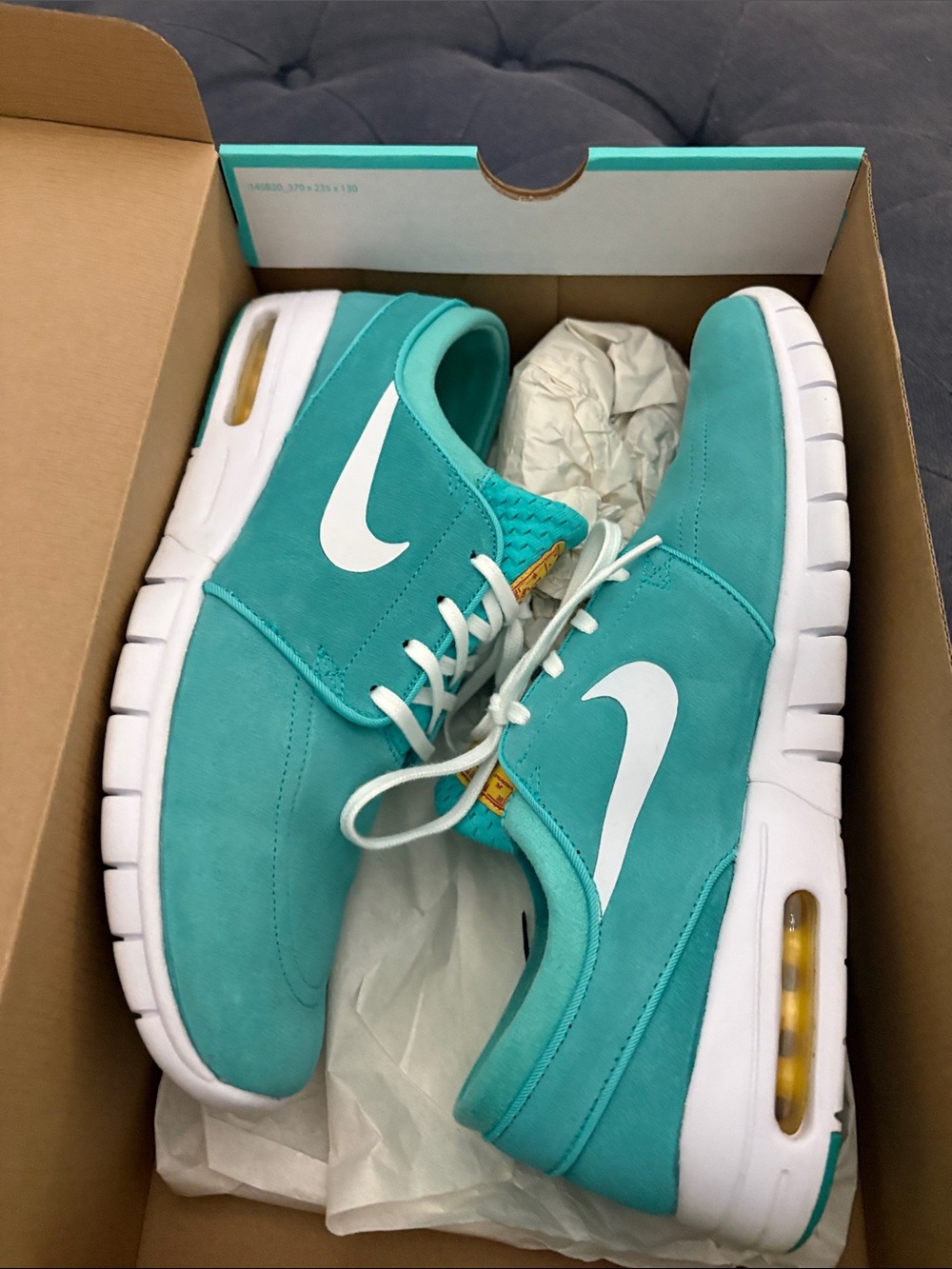 Nike Men’s Stefan Jamison Max Turquoise Suede Low-Top Sneakers with White Swoosh